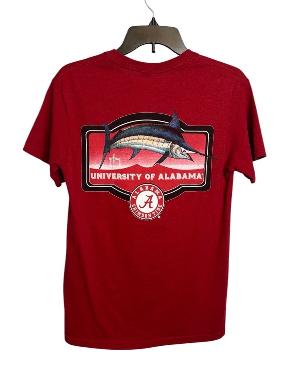 Guy Harvey University of Alabama T Shirt cotton red collegiate football unisex
